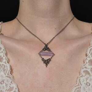 Gothic fairy purple diamond-shape necklace with a small silver chain